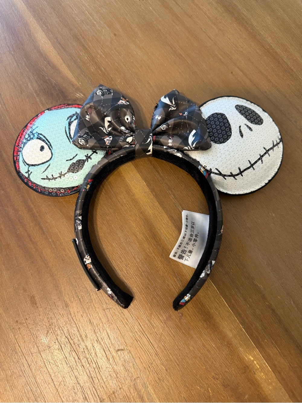 Disney The Nightmare Before Christmas Jack & Sally Ear Headband with Black Bow